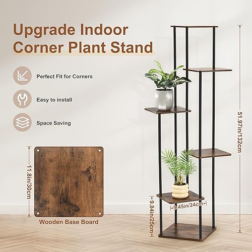 Miniatura 3 de Soporte de plantas de 6 niveles para interiores y exteriores, estante de esquina de madera y metal, múltiples estantes para macetas, estante de