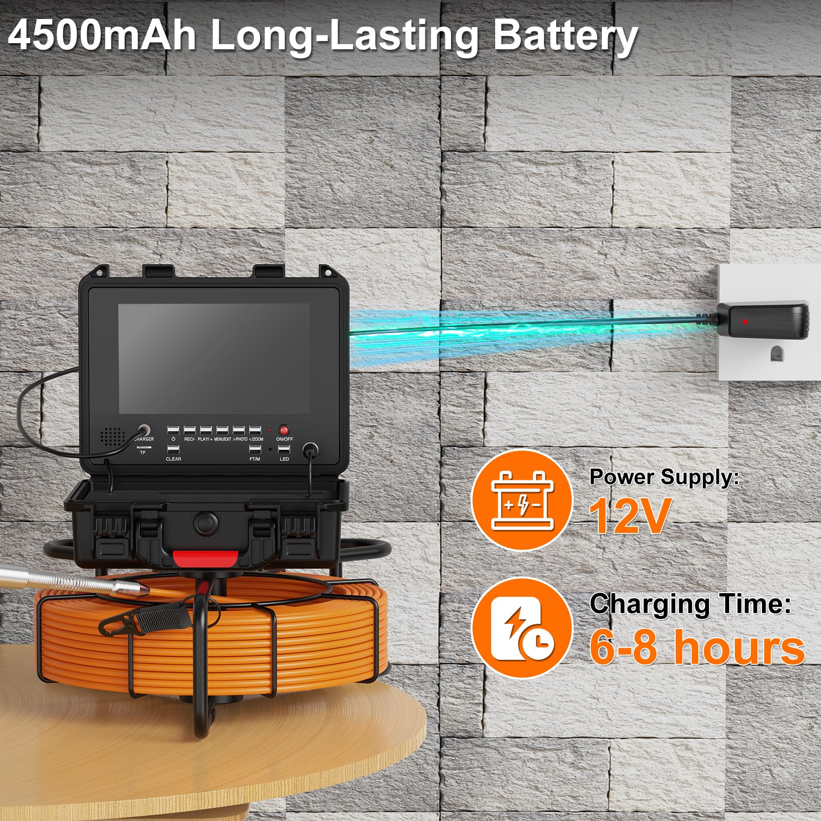 Cámara de Alcantarillado con Localizador 512Hz, Cámara Inspección Tuberías Auto Nivelante 23mm 1080P, Pantalla IPS 9", IP68 Impermeable, Contador de Metros, Batería 4500mAh, Tarjeta 32GB