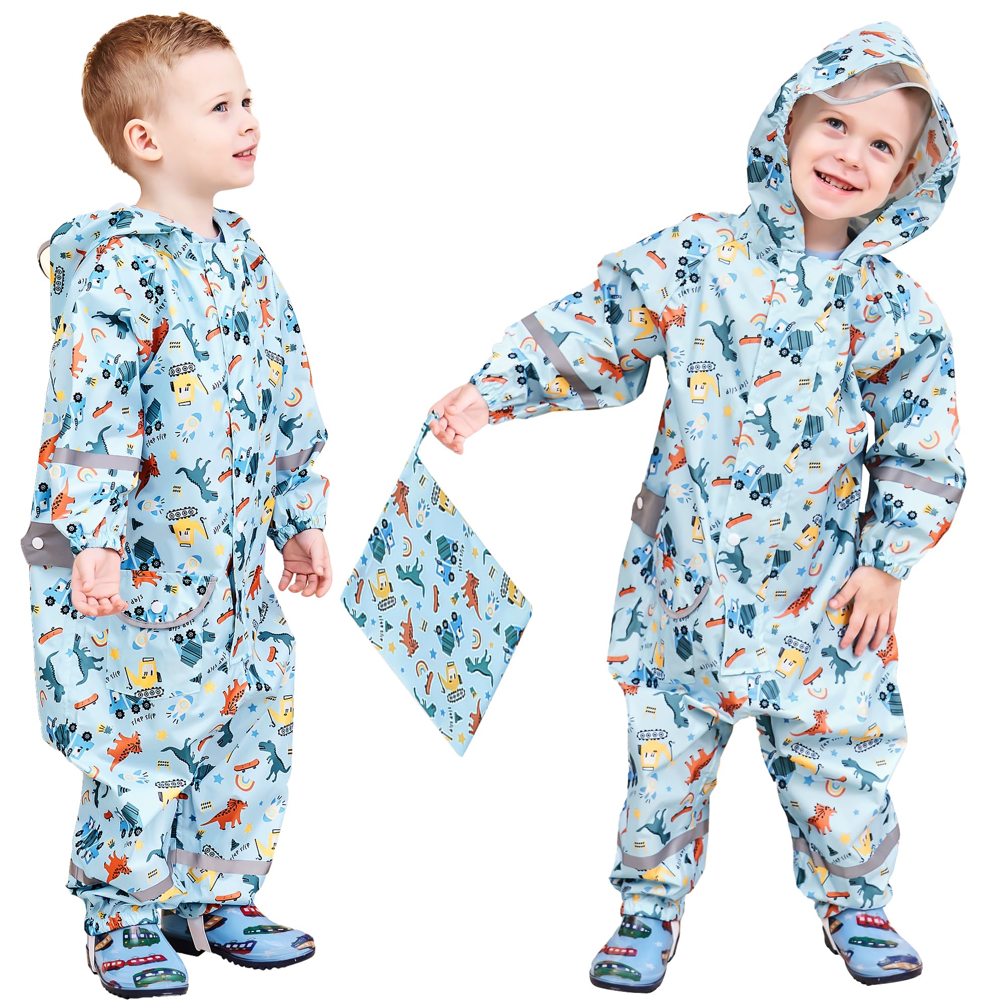 Chubasquero Niño Mono Impermeable Chaquetas Ligero Lindos Traje de Lluvia Plegable Capa de Lluvia con Detalles Reflectantes y Capucha Infantil Bebé 1-9 años