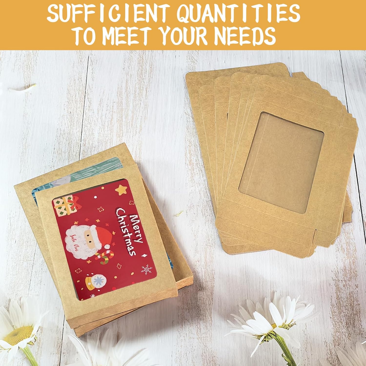 60 Pcs Greeting Card Storage Box, Kraft Paper Box with PVC Transparent Window Greeting Card Holder Bulk for A2 Paper Photo Frame Card Envelope Biscuit, 4.5 x 6 x 1 Inches, Rectangle