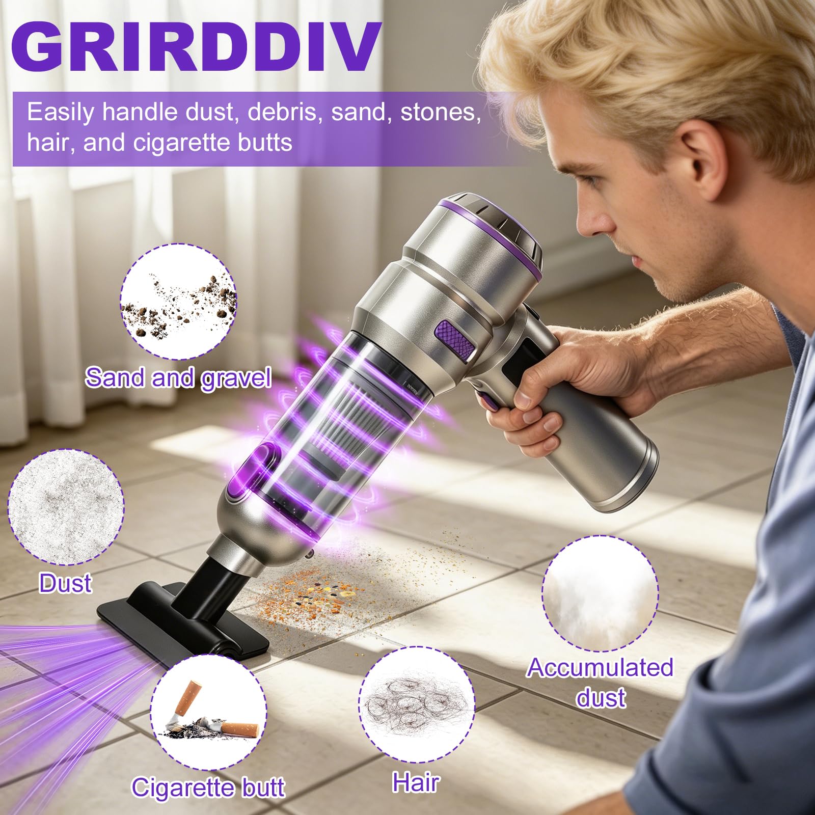 Aspirabriciole Senza Fili, 24000Pa 4-in-1 Aspirapolvere Auto Cordless con Schermo, Aspiratore e Soffiatore con Motore Brushless, per la cucina, l’automobile, la casa, i peli di animali