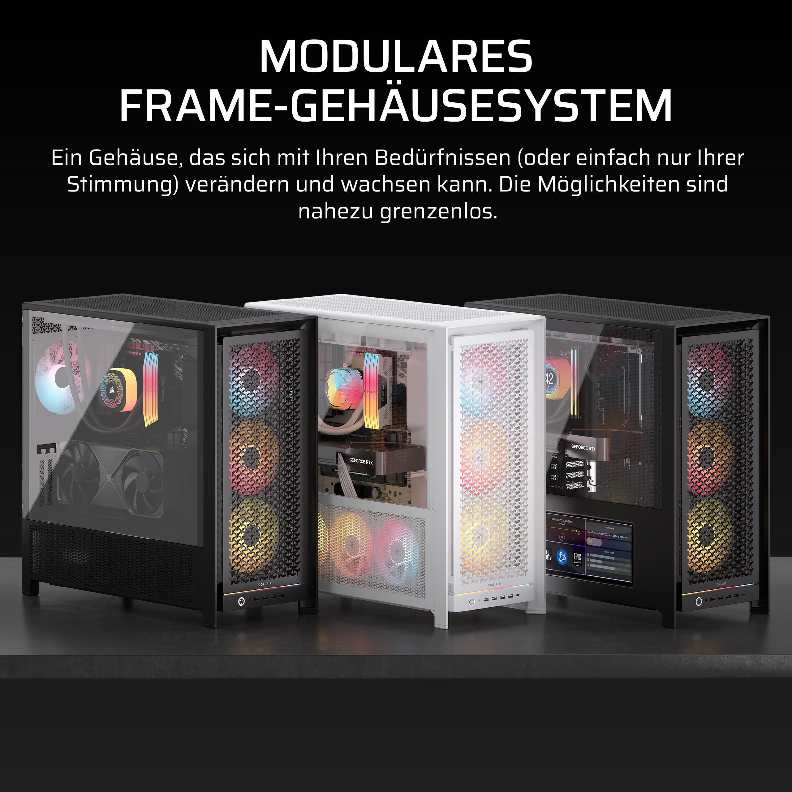 CORSAIR Frame 5000D RS ARGB Modulares Hohem Luftstrom Mid-Tower-PC-Gehäuse – 4X Vorinstallierte RS-Lüfter, InfiniRail-Lüfterbefestigungssystem, Kompatibel mit Reverse-Connector-Mainboards – Schwarz