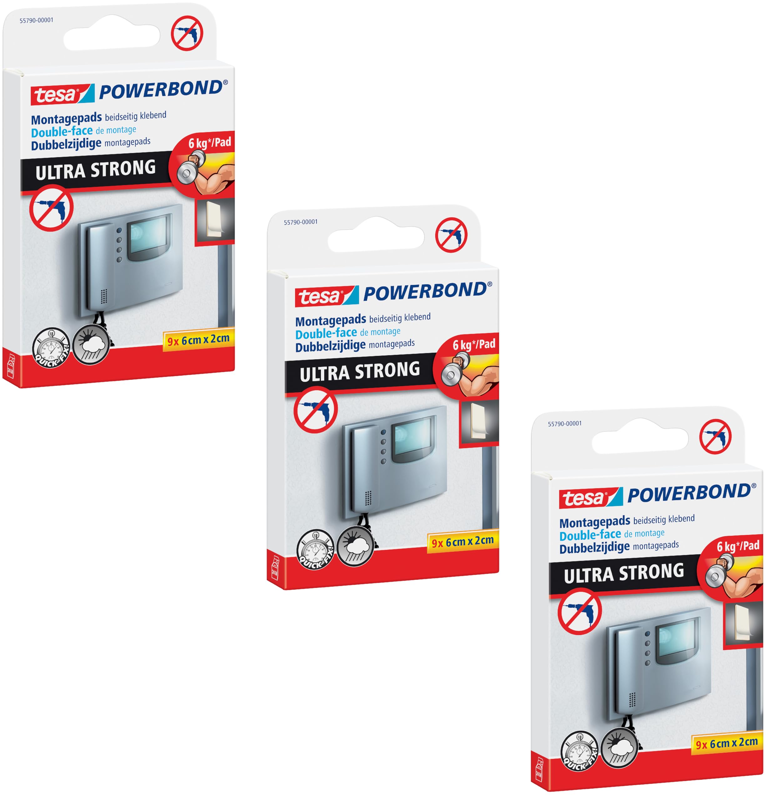 tesa Powerbond Ultra Strong Klebepads - Doppelseitige Pads für die Montage im Innen- sowie geschützten Außenbereich - beidseitig ultrastark klebend (3 Packungen)