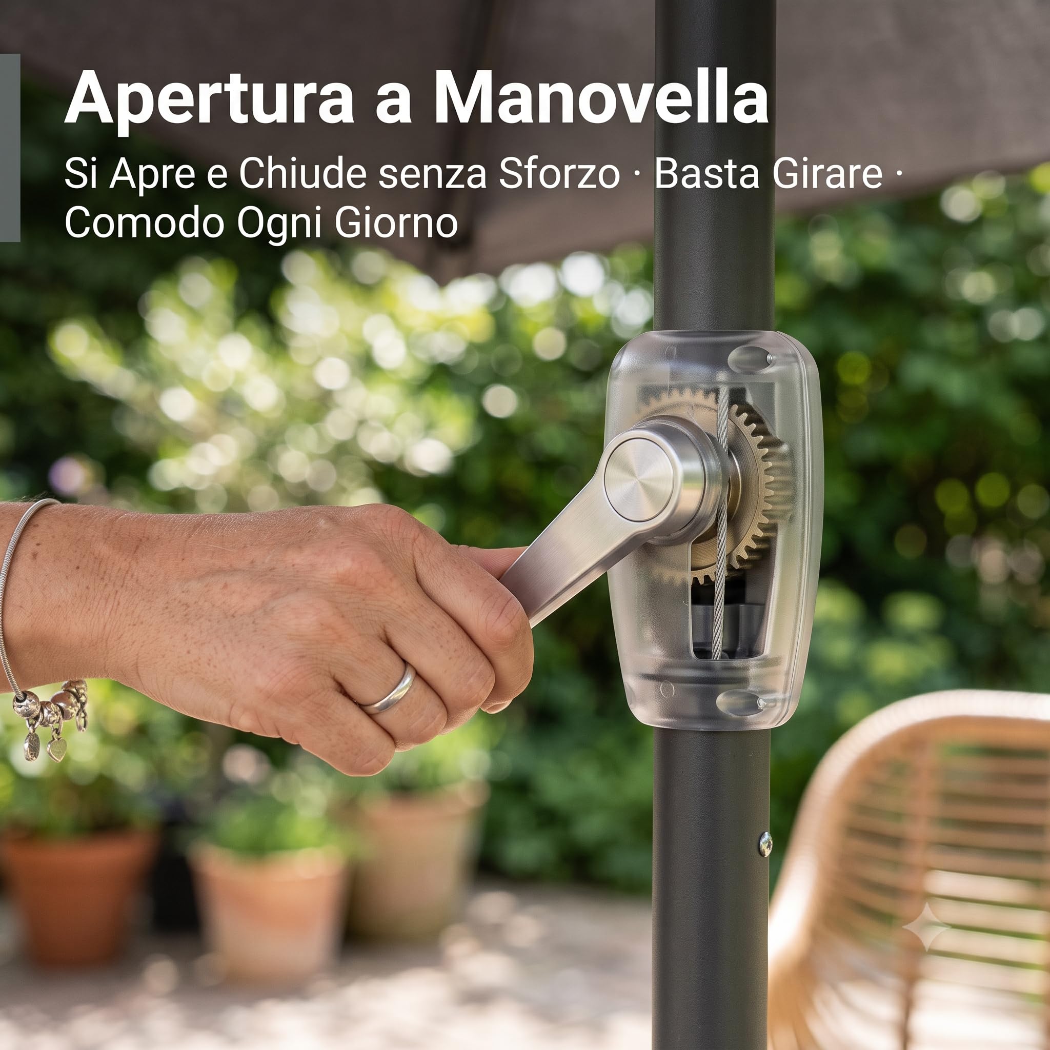 Lemag Ombrellone da Giardino Rettangolare 2x3 m con Manovella – Parasole Ecrù per Terrazzo e Esterno con Palo in Acciaio Robusto – Apertura Facile per Tavolo da Pranzo | Made in Italy