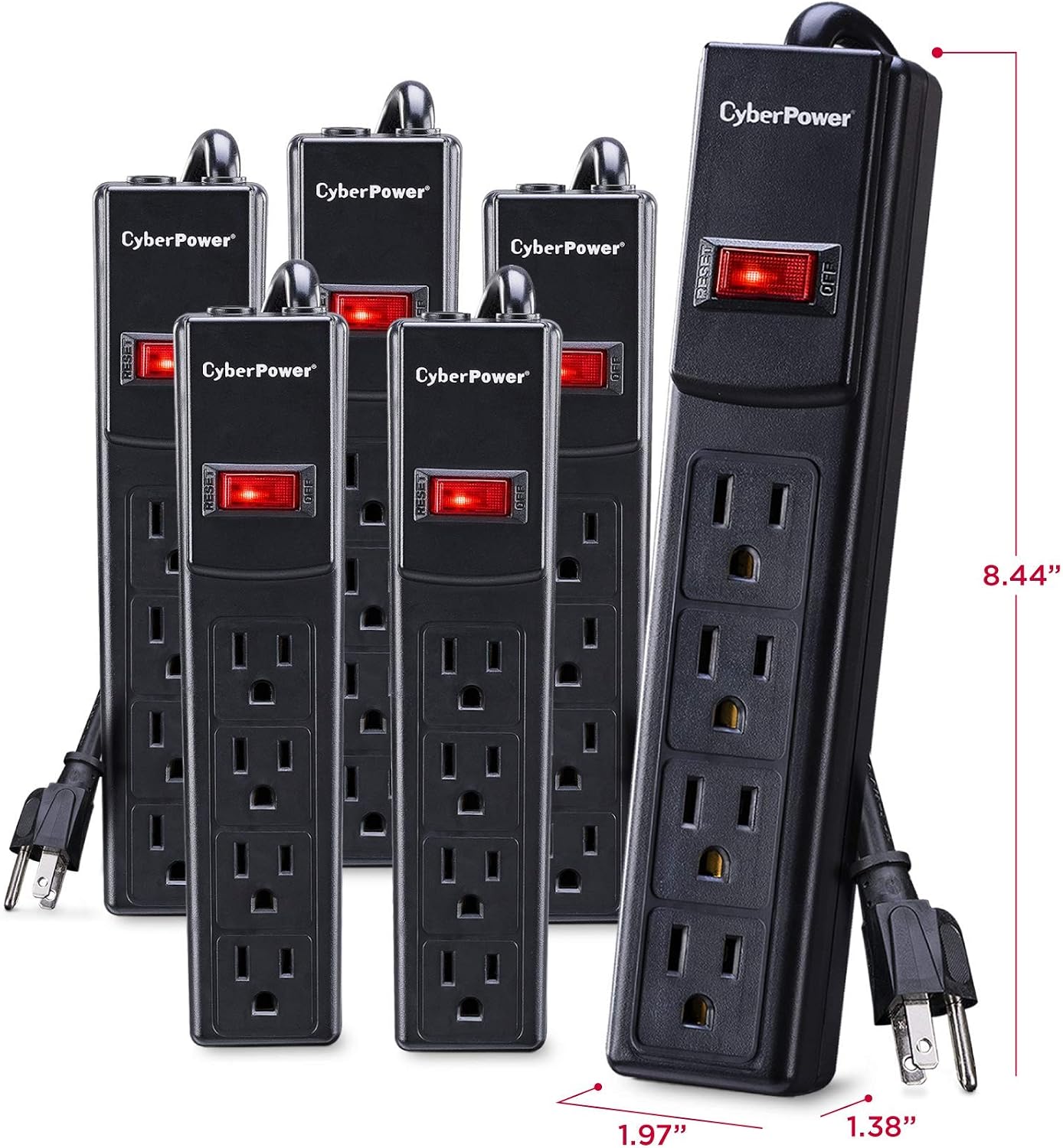CyberPower CSB404MP6 Essential Surge Protector, 450J/125V, 4 Outlets, 4ft Power Cord, Black, 6 Pack