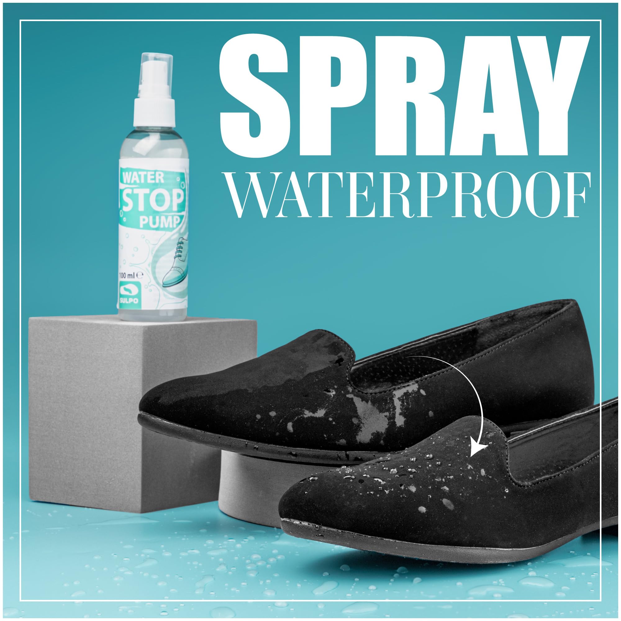 SULPO Impregnat do butów – Ochrona WATER STOP do obuwia, tkanin i skóry – Do sneakersów, odzieży outdoorowej, dziecięcych i zwierzęcych akcesoriów