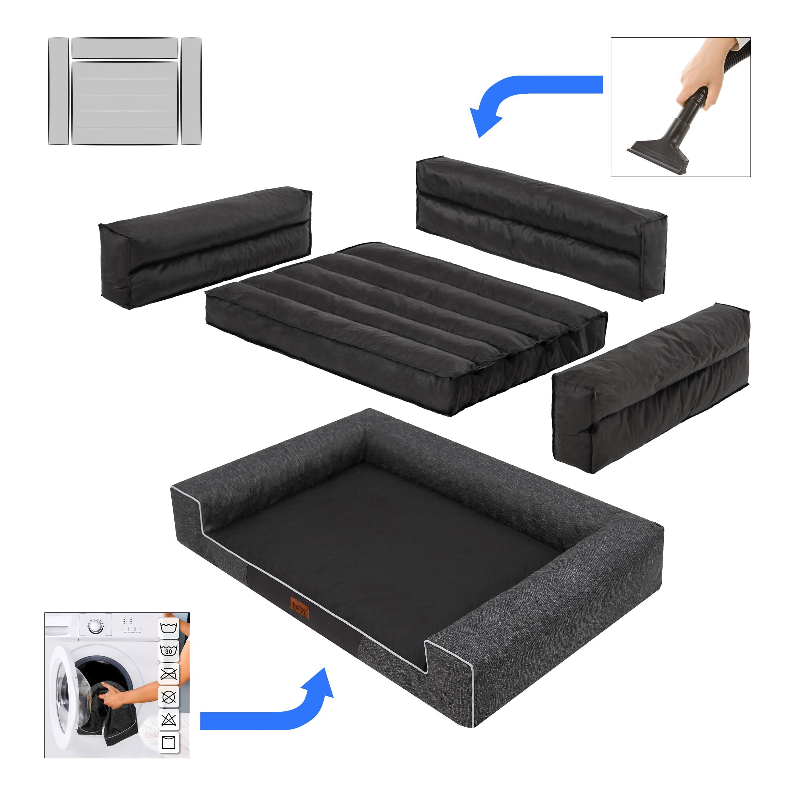 Cama para mascotas, cojín para perros, cama para perros, cojín tumbado, cojín para perros, cama para mascotas, sofá para perros, color negro, piedras ecológicas, XL – 100 x 66 cm
