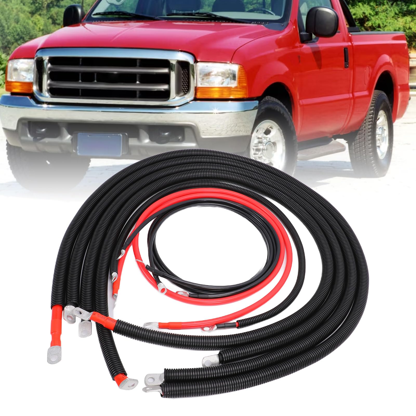 Yctze Kit Cavi Batteria Cavi di Avviamento Batteria in Rame | OEM 2C3Z14300CA Aletta da 90 gradi a montaggio diretto per 7.3L dal 1999 al 2003