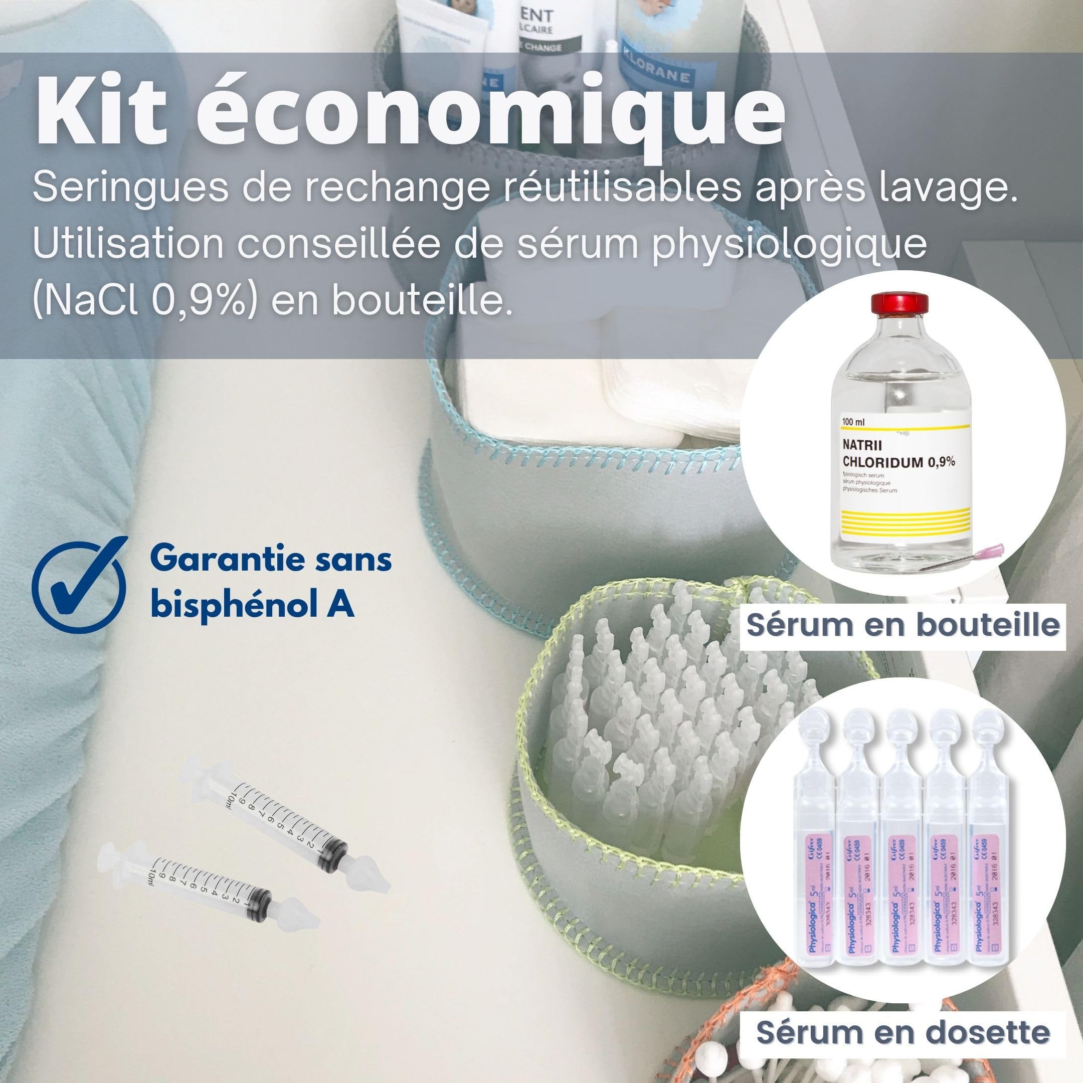 ABBICARE Seringue nasale bebe 10ml sans BPA Kit 4 seringues embouts silicone soin nasal
