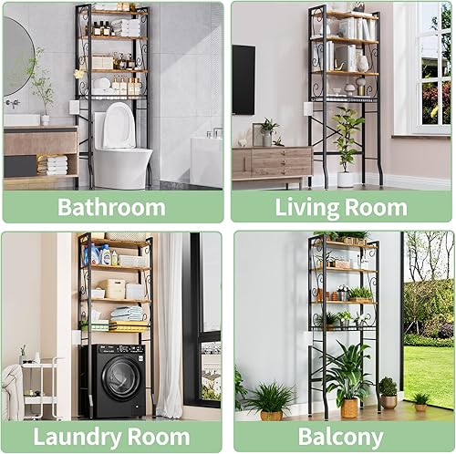 Miniatura 6 de Estante de almacenamiento sobre el inodoro de 4 niveles, estante organizador de baño sobre el inodoro, estantes y cesta de madera ajustables,