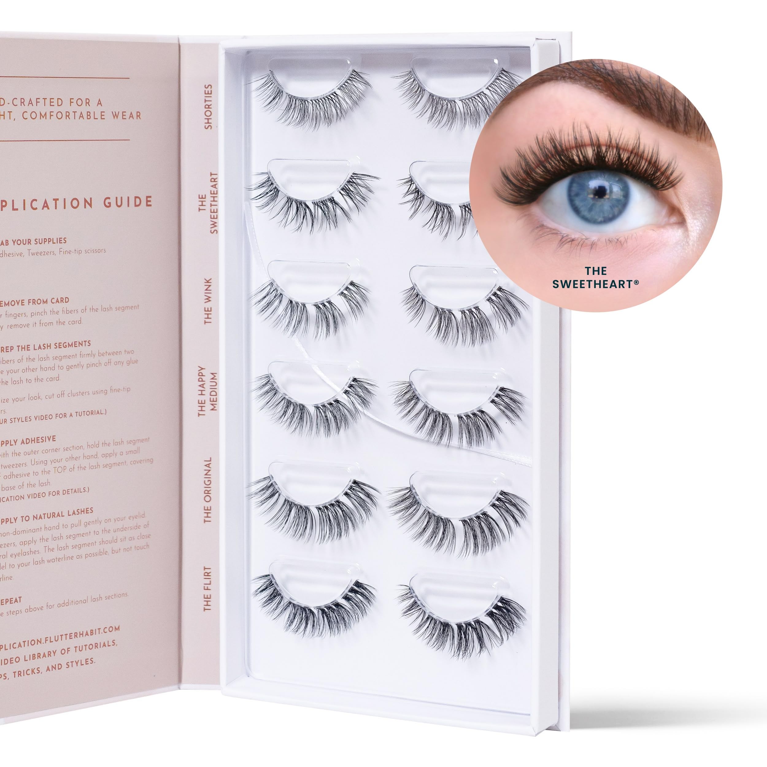 Doll-Eyed Lash Clusters for Women, Salon Quality At Home Eyelashes Extension Kit, 6 Lash Sets, No Lash Glue Included