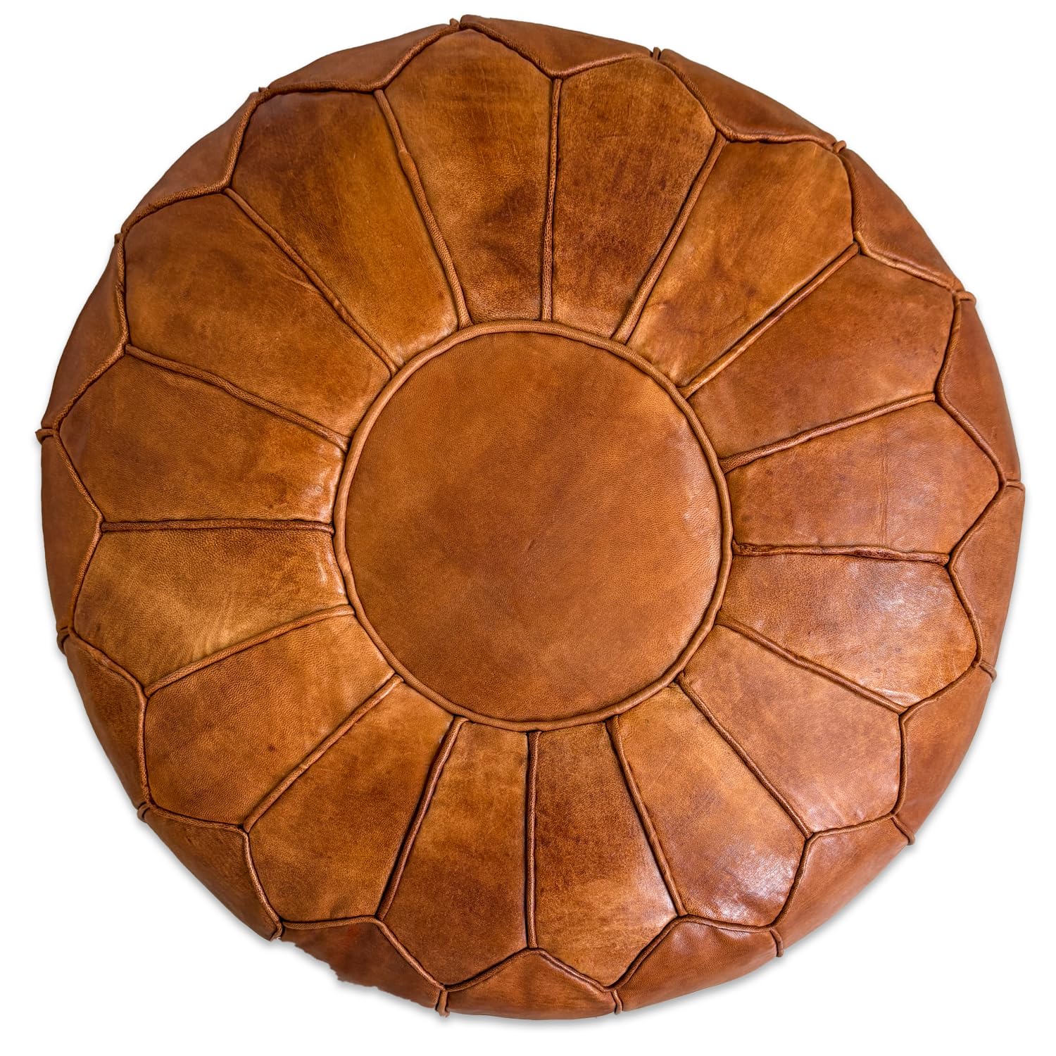 Pouf en cuir véritable XL cognac avec coussin de sol