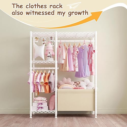 Miniatura 5 de Raybee Perchero pequeño para ropa con cesta de almacenamiento, perchero resistente con estantes para armario, cuarto de servicio, 55.1 pulgadas de