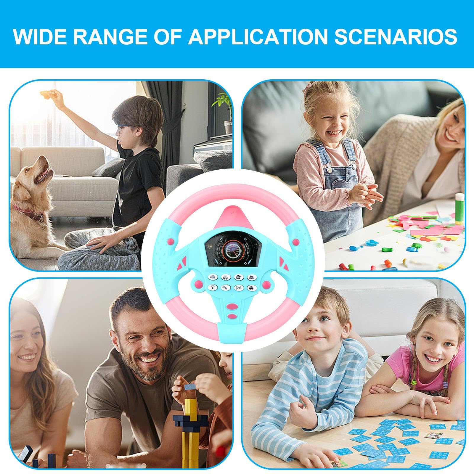Genérico Kids Steering Wheel, Interactive Driving Toy, Faux Wheel with Suction Cup, Electric Sound Game for Early Education Learning, Car Seat Playset, Simulated Driving Experience for Preschoolers