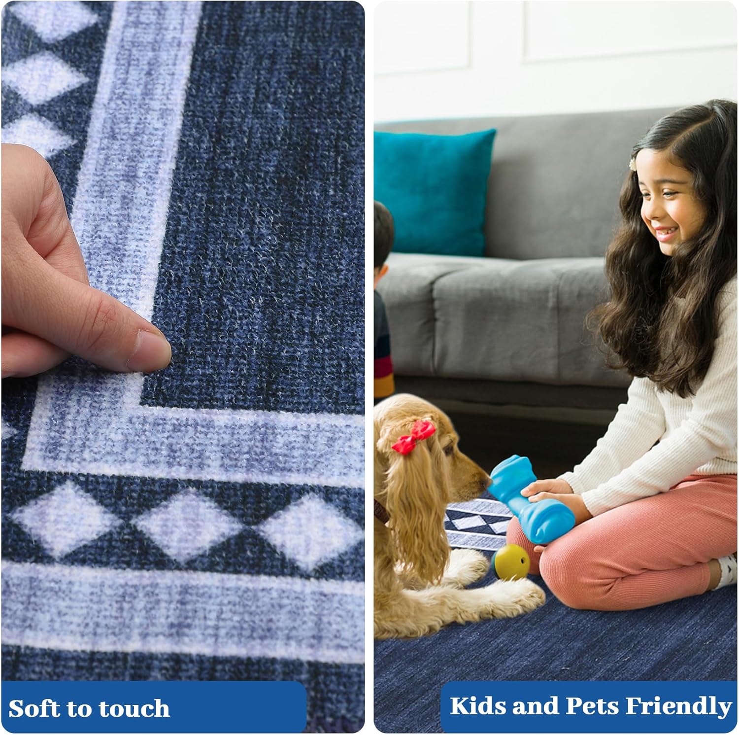Washable Area Rugs for Living Room Modern Solid Bordered Soft Geometric Carpet - Picture 55 of 108