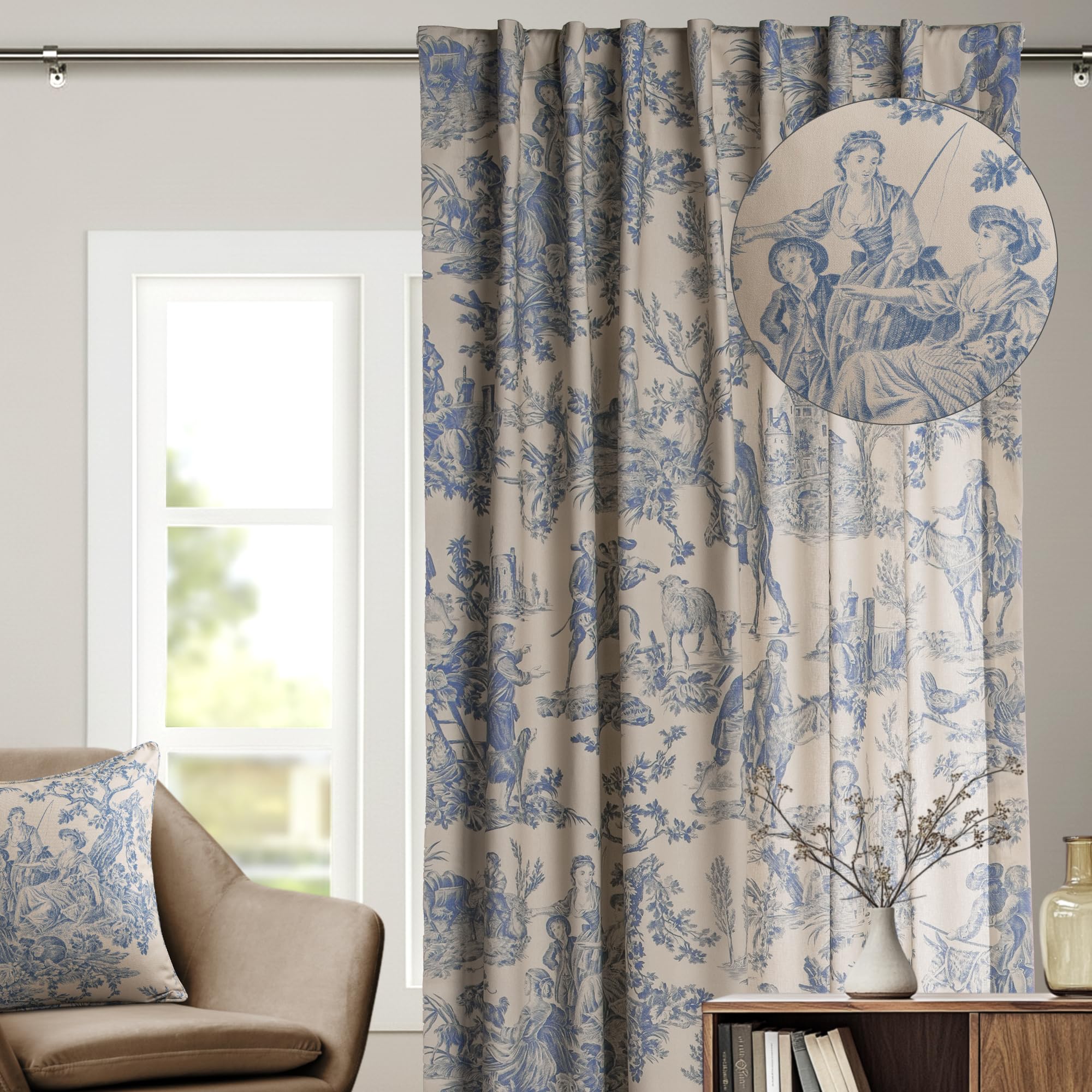 Maison d' Hermine Curtains for Living Room 100% Cotton 84 inch Length One Panel Light Filtering Toile Curtains for Bedroom Windows with Rod and Loop