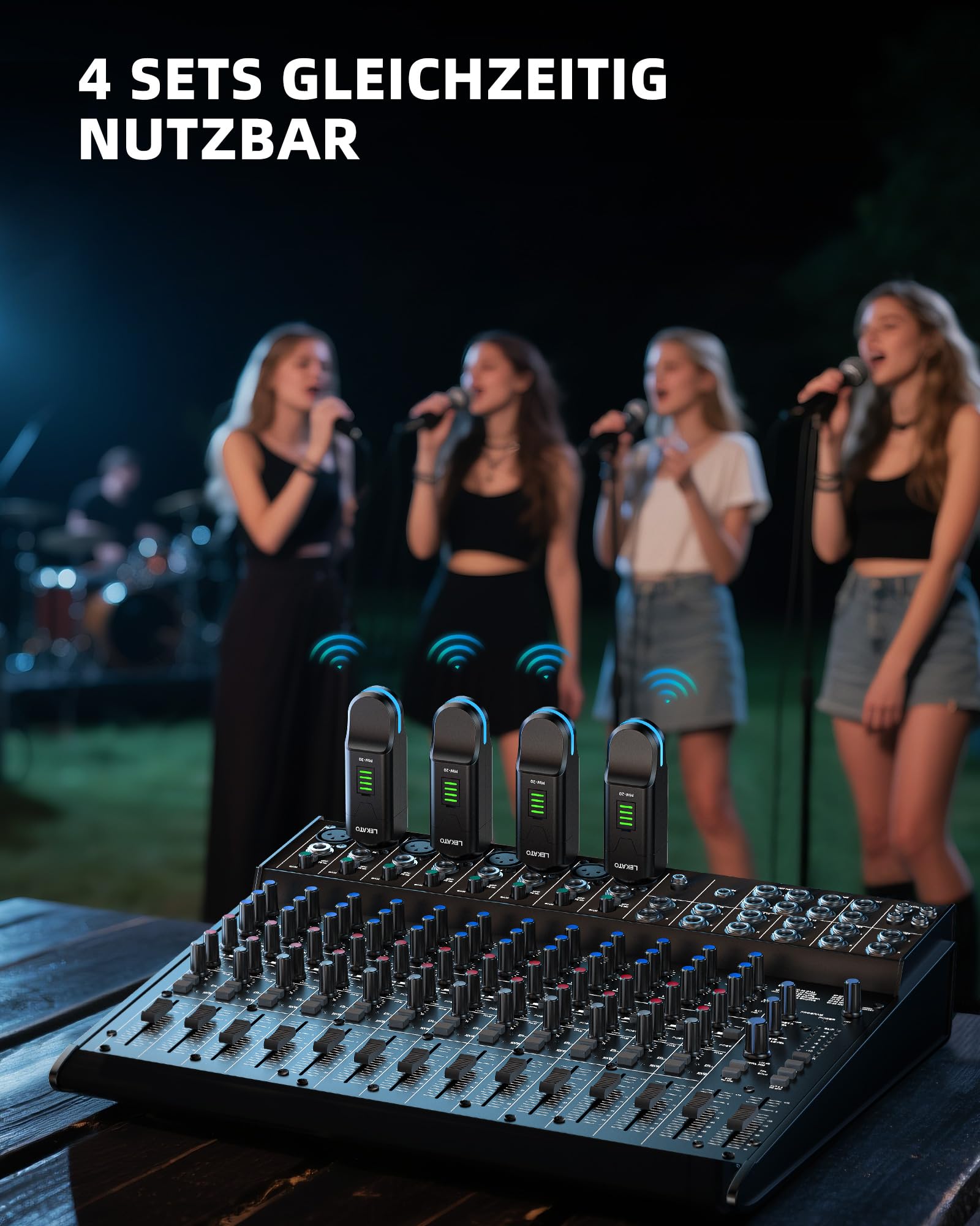 LEKATO 2,4 GHz Funkmikrofonsystem, XLR Sender Empfänger, 48V Phantomspeisung, für Kondensator & Dynamische Mikrofone, Plug & Play, 8 Std. Laufzeit, geeignet für PA, Mischpult, Live Auftritte (MW-20)