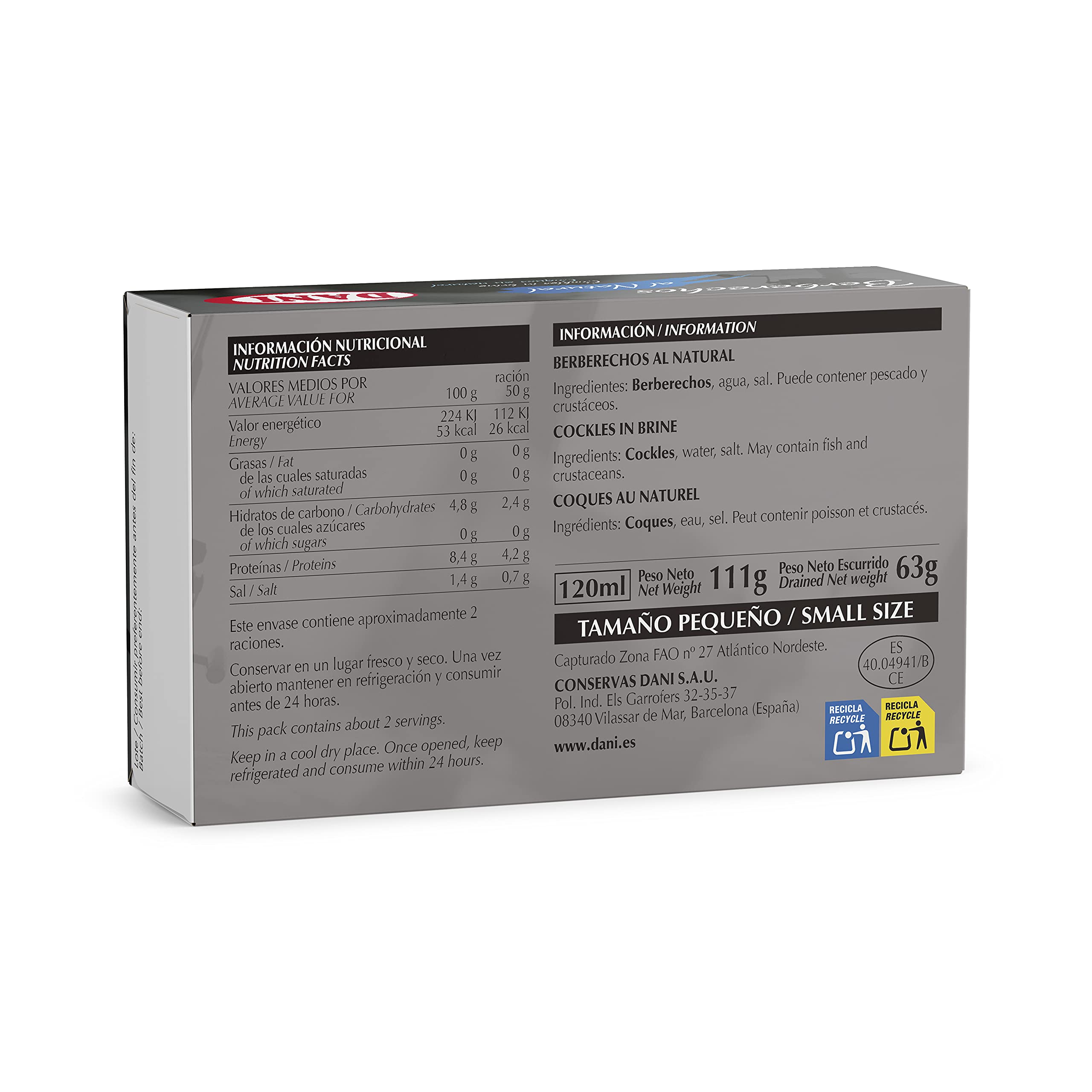Dani - Berberechos al natural - Pequeños - Pack 4 x 111 gr.