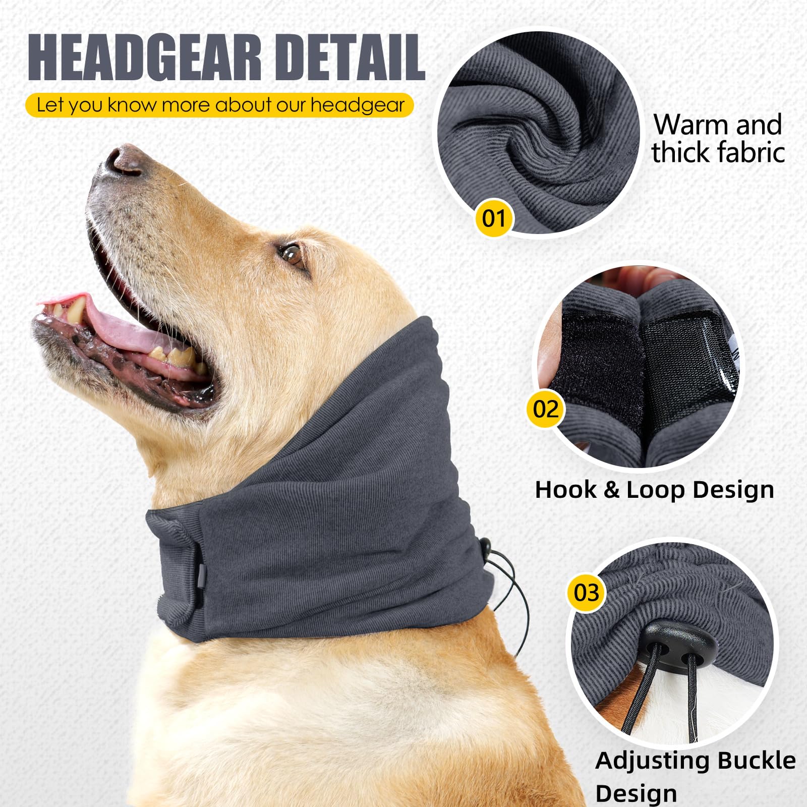 Pet Multifunction Calming Ear Muffs Hat Neckerchief,Dog Quiet Snood Ear Wraps Anxiety Relief Headband,Noise Protection Headgear for Grooming Bathing_L(Grey) - Image 3