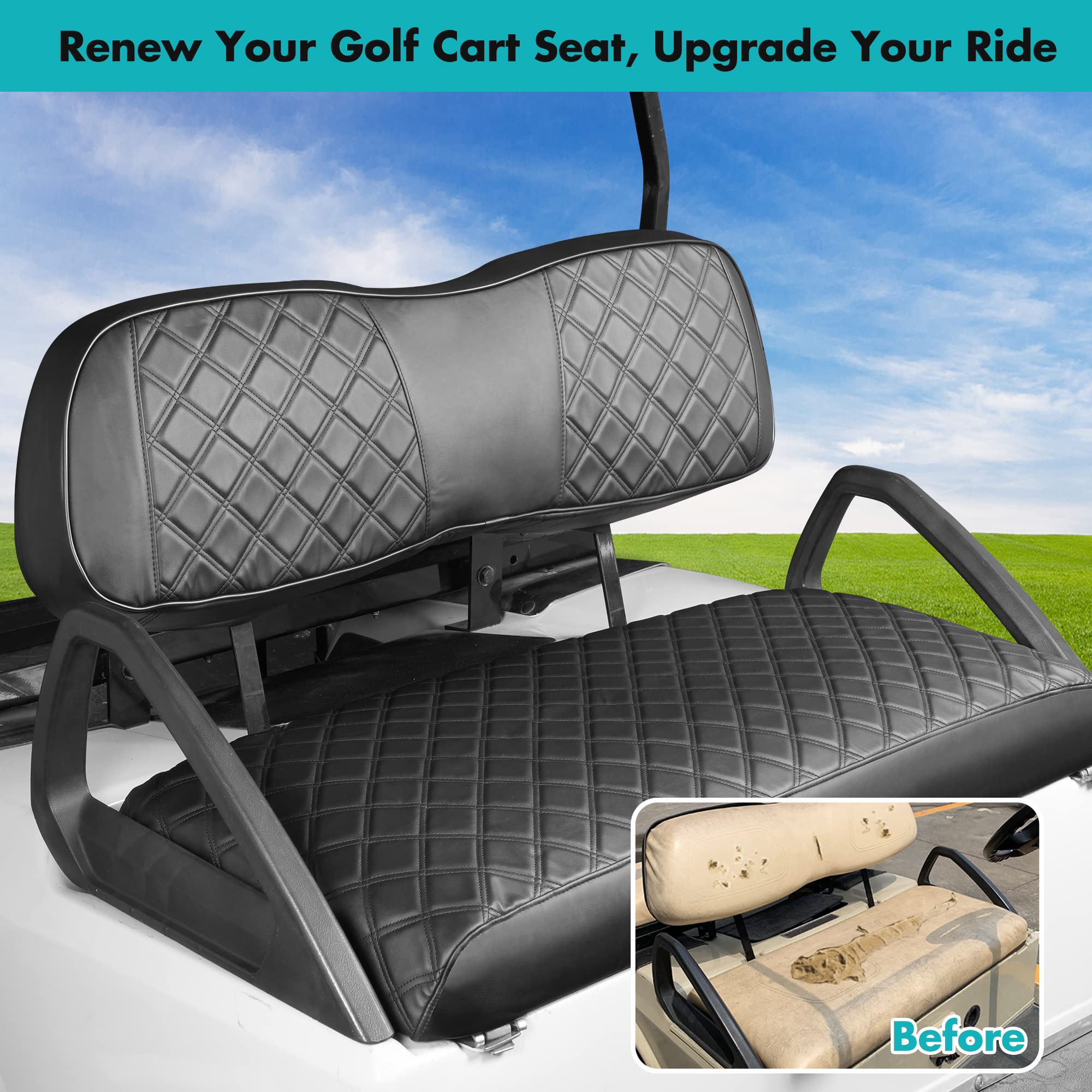 10L0L Housses de siège de voiturette de golf pour Club Car DS, housses de siège avant en cuir PVC de luxe, imperméables et résistantes à l'usure, faciles à nettoyer, faciles à installer, housses de