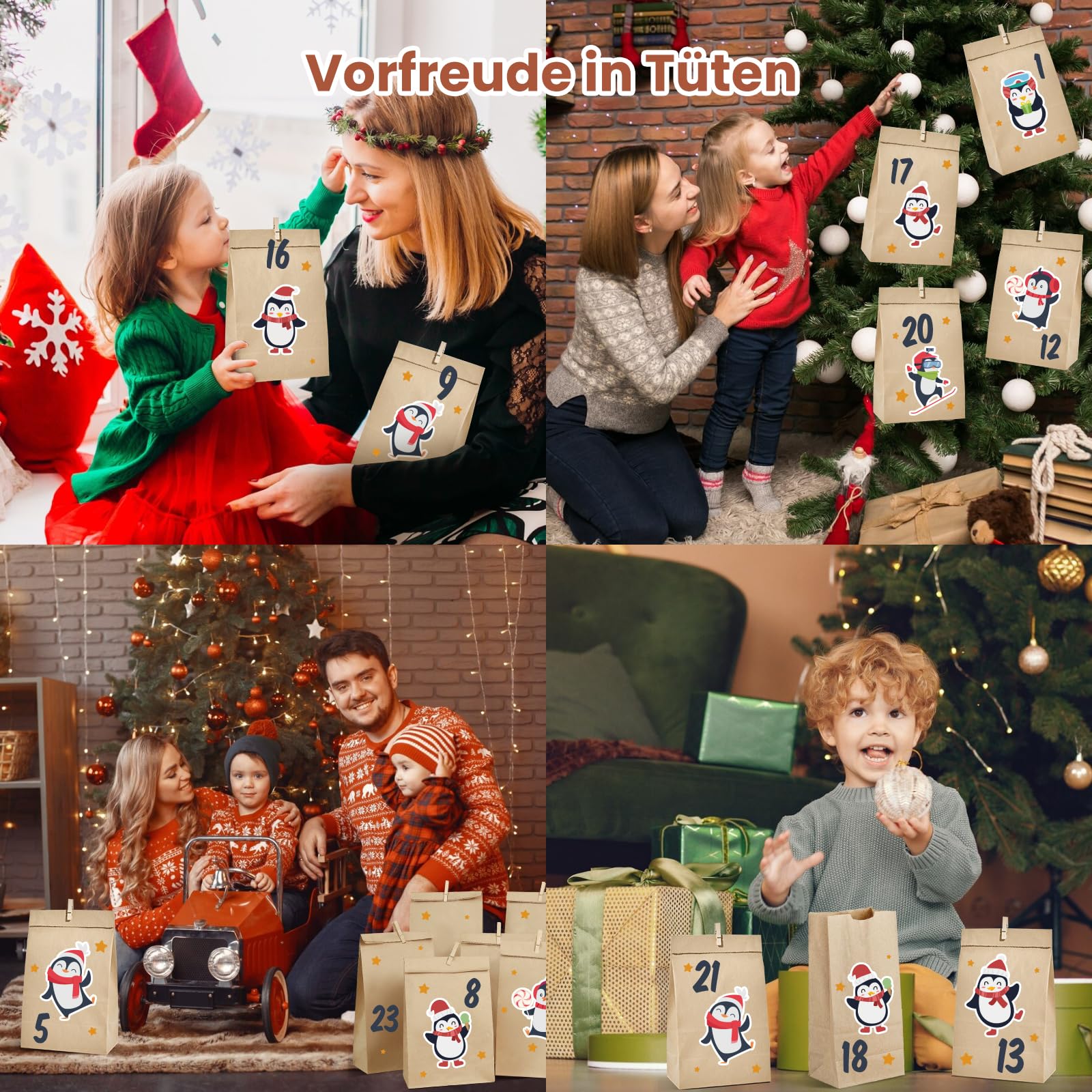 Pinguin Adventskalender Zum Selbstbefüllen - 24 Bezaubernde Kraftpapiertüten Für Persönliche Weihnachtsüberraschungen