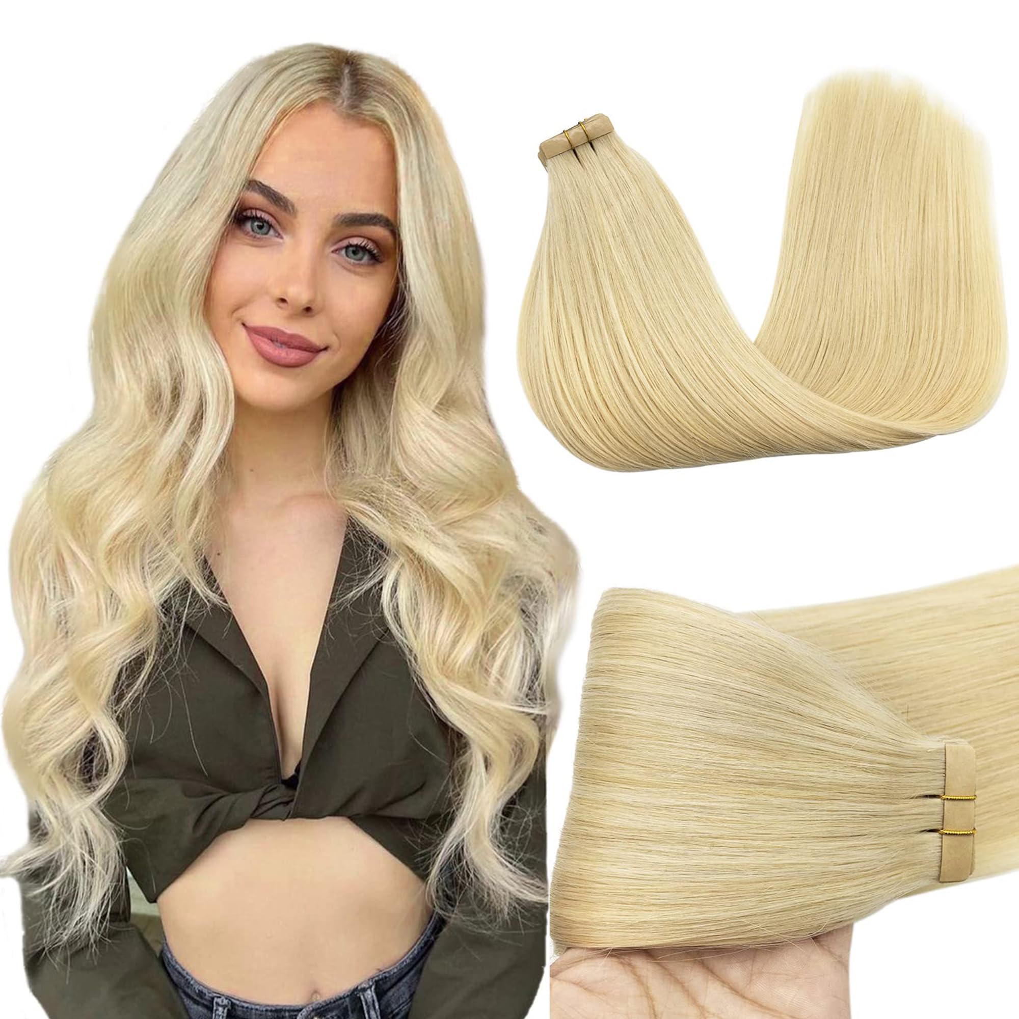 GOO GOO Tape in Hair Extensions Human Hair, 20pcs 50g 16inch, Balayage Chocolate Brown to Strawberry Blonde Real Remy Hair Extensions Seamless Straight Human Hair Extensions — view 37