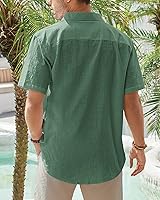 Vista 62 de J.VER Camisas de manga corta de lino y algodón para hombre, estilo informal, ligeras, con botones, para vacaciones, playa y verano, con bolsillo