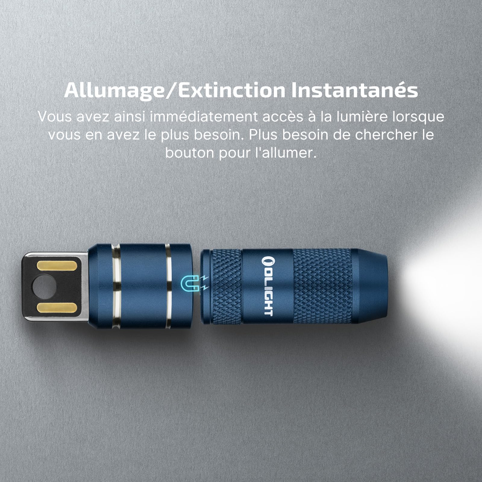 OLIGHT I MINI 2 Port USB Magnétique Mains Libres Lampe de Poche Rechargeable 50 Lumens Lumière Douce Petite et Puissante Clé pour la Décoration (Bleu Nuit)