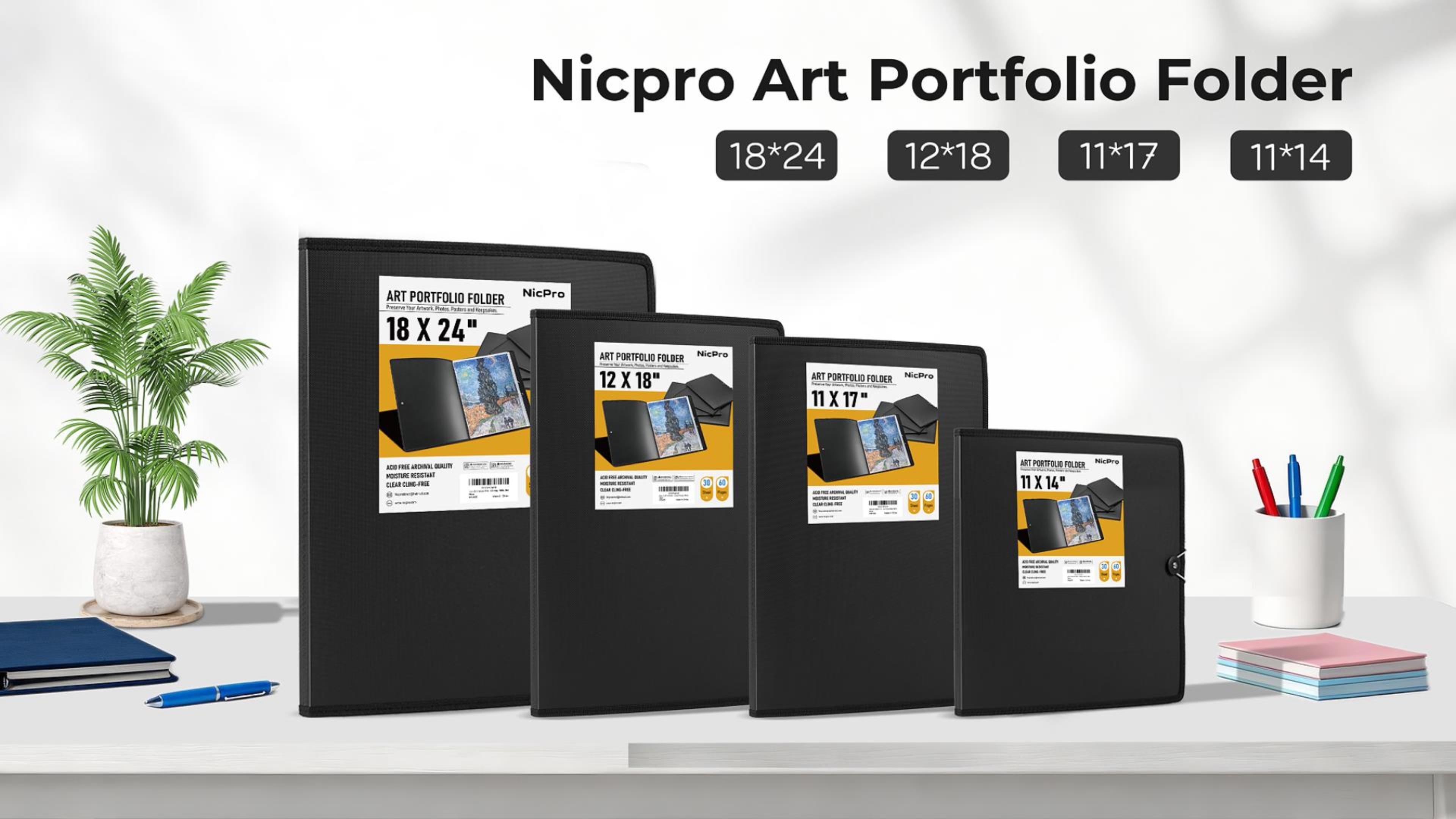 PORTFOLIO 14冊 セット Nicpro 11x14 Art Portfolio Folder, 30 Pockets Display 60 Pages Art