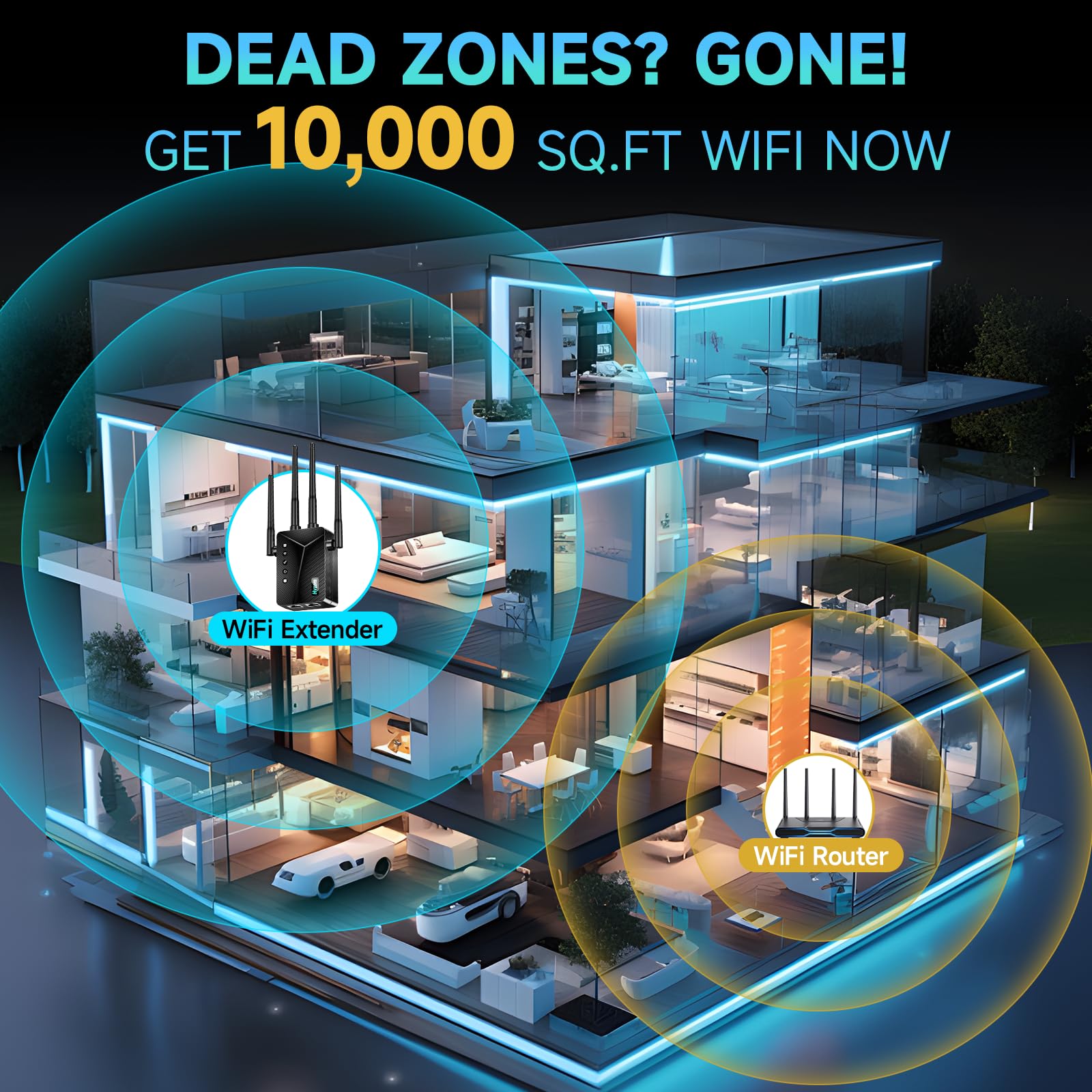 WiFi Extender, 2026 Strongest WiFi Extender Signal Booster, Whole Home Internet Repeater Covers up to 15,000 sq.ft and 50 Devices, Easy Setup | Banish WiFi Dead Zones - 3