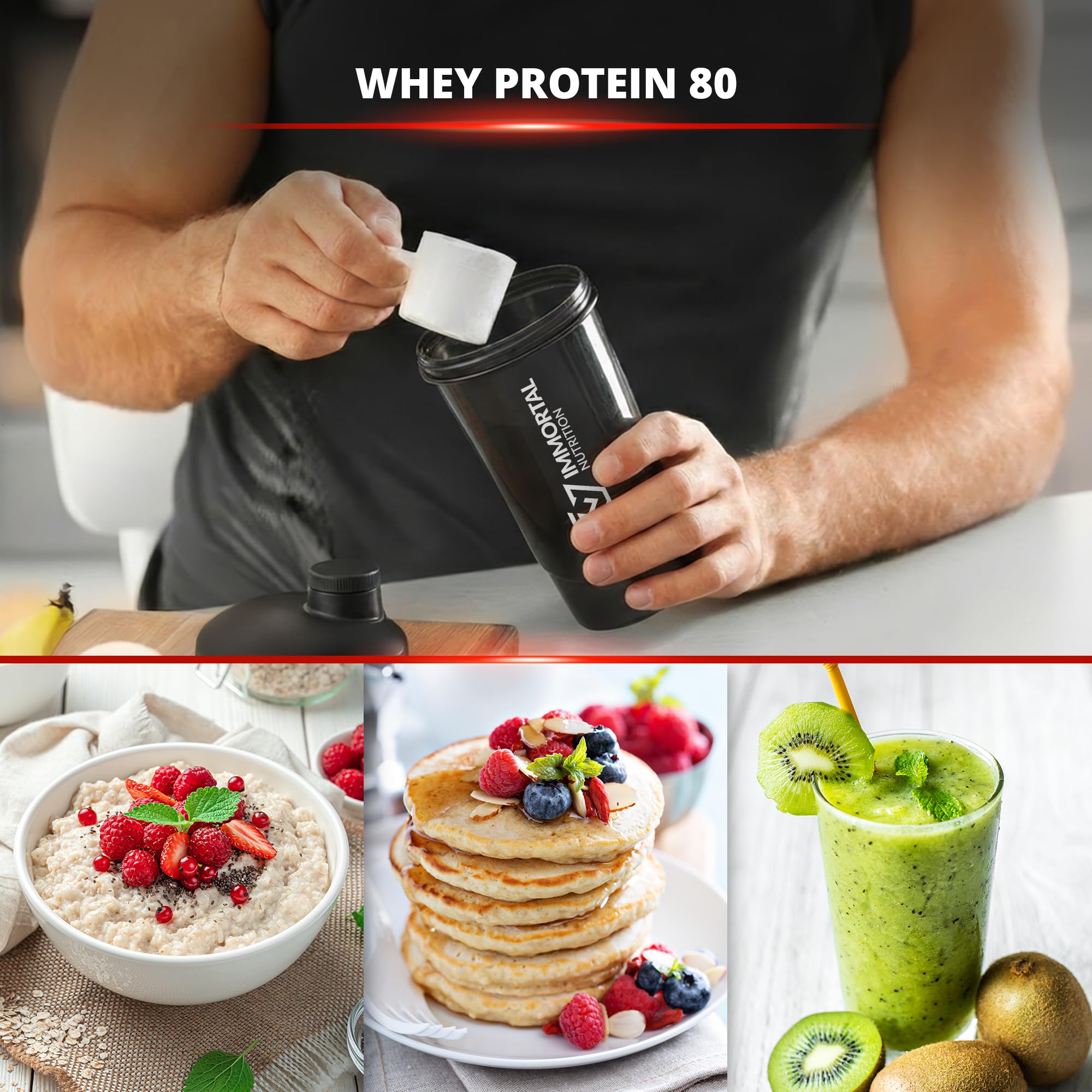 IMMORTAL NUTRITION Białko serwatkowe w proszku 2250 g - 80% białka na porcję Multi Protein z białkiem serwatkowym, jajecznym, mlecznym i pszennym - 24 g białka na porcję – Wanilia