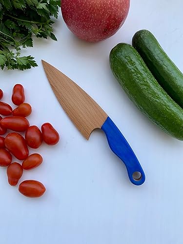 Montessori knife, Kids safe wooden knife, Toddler kitchen knife tool (Blue)