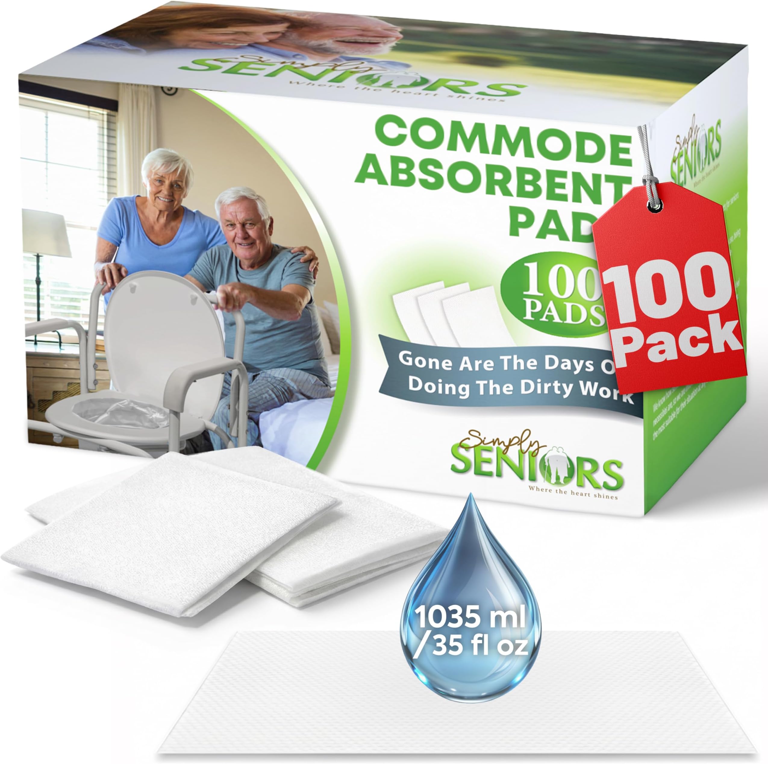 Commode Absorbent Pads for Bedside Commode Liners - 100 Pads for Portable Toilet Bags- No More Days Doing The Dirty Work - For Bedside Toilet Liners, Potty Bags for Portable Toilet, Potty Chair Liners