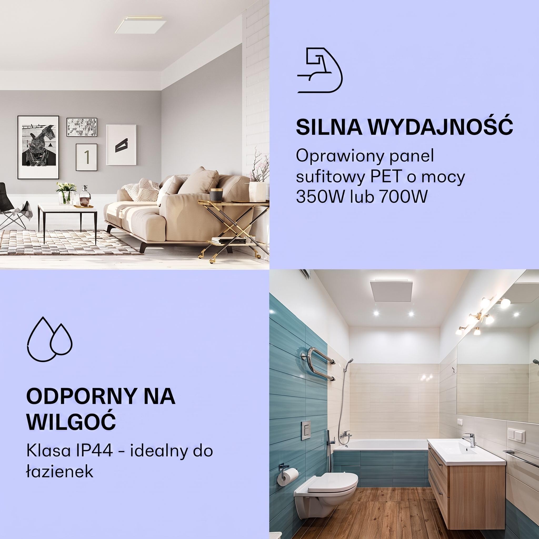 Klarstein Ogrzewanie na podczerwień, Ogrzewanie z termostatem, Grzejnik z wykrywaniem otwartego okna i pilotem, Bez CO2, do montażu sufitowego, IP52, 350 W