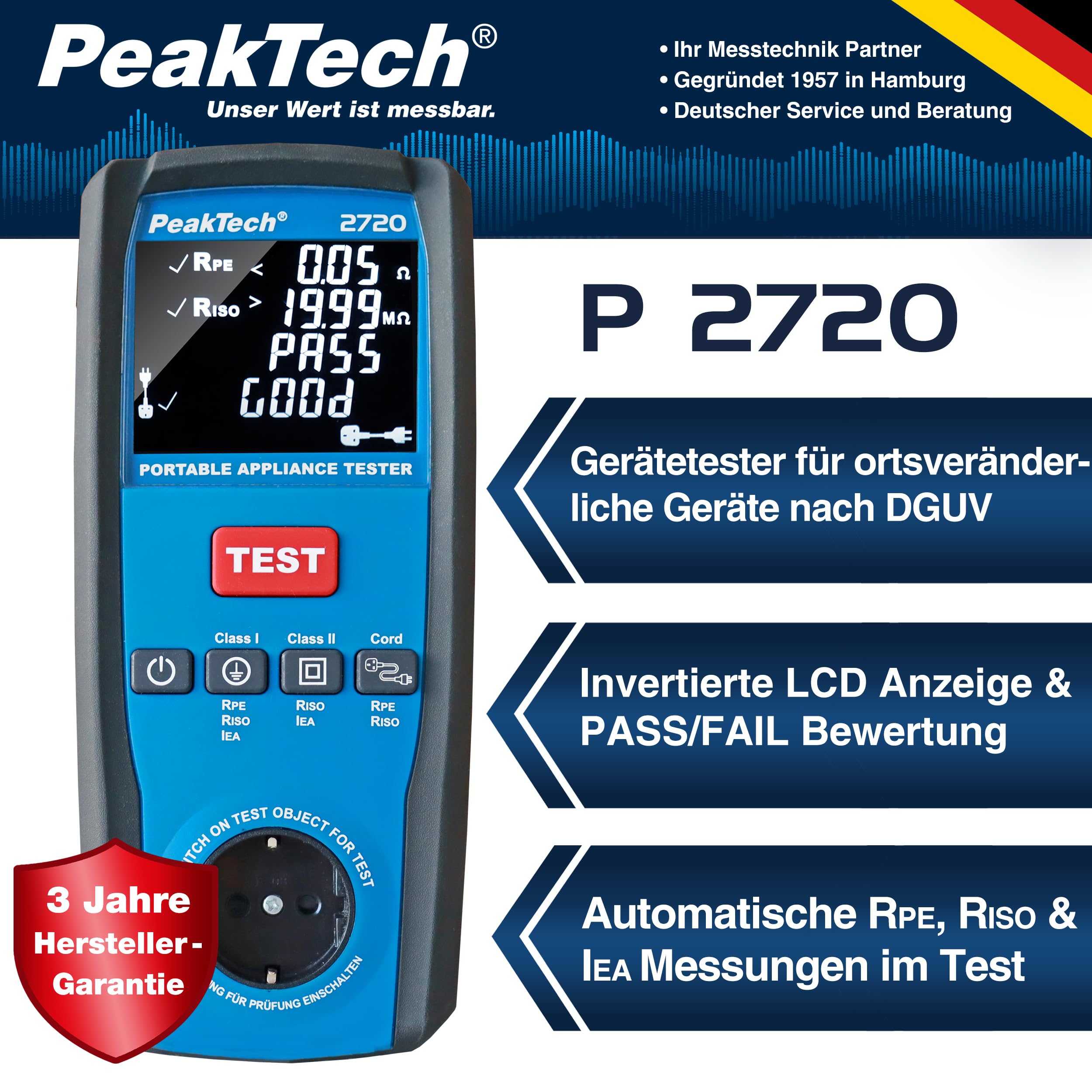 PeakTech 2720 - PAT Gerätetester für ortsveränderliche Geräte