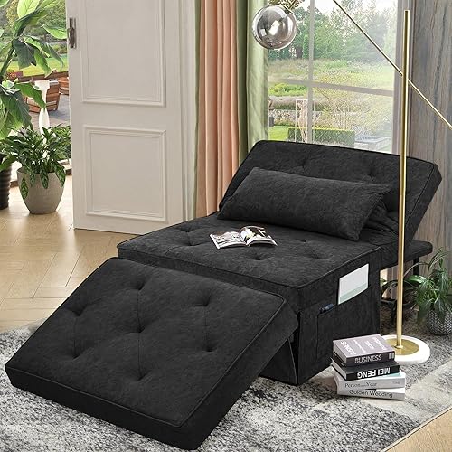 Miniatura 8 de Silla otomana 4 en 1, sofá de cama, silla convertible con respaldo y almohada ajustables, multifuncional, sin montaje para espacios pequeños, sala