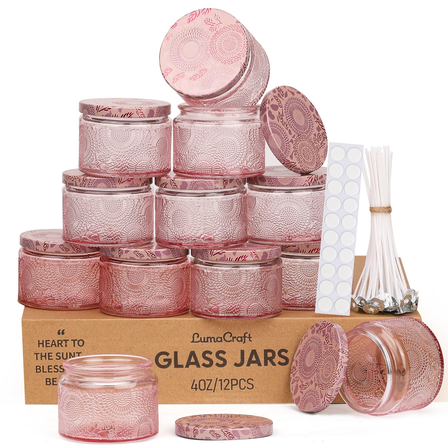 Photo 1 of LumaCraft 4oz Embossed Glass Candle Jars - 12 Pack