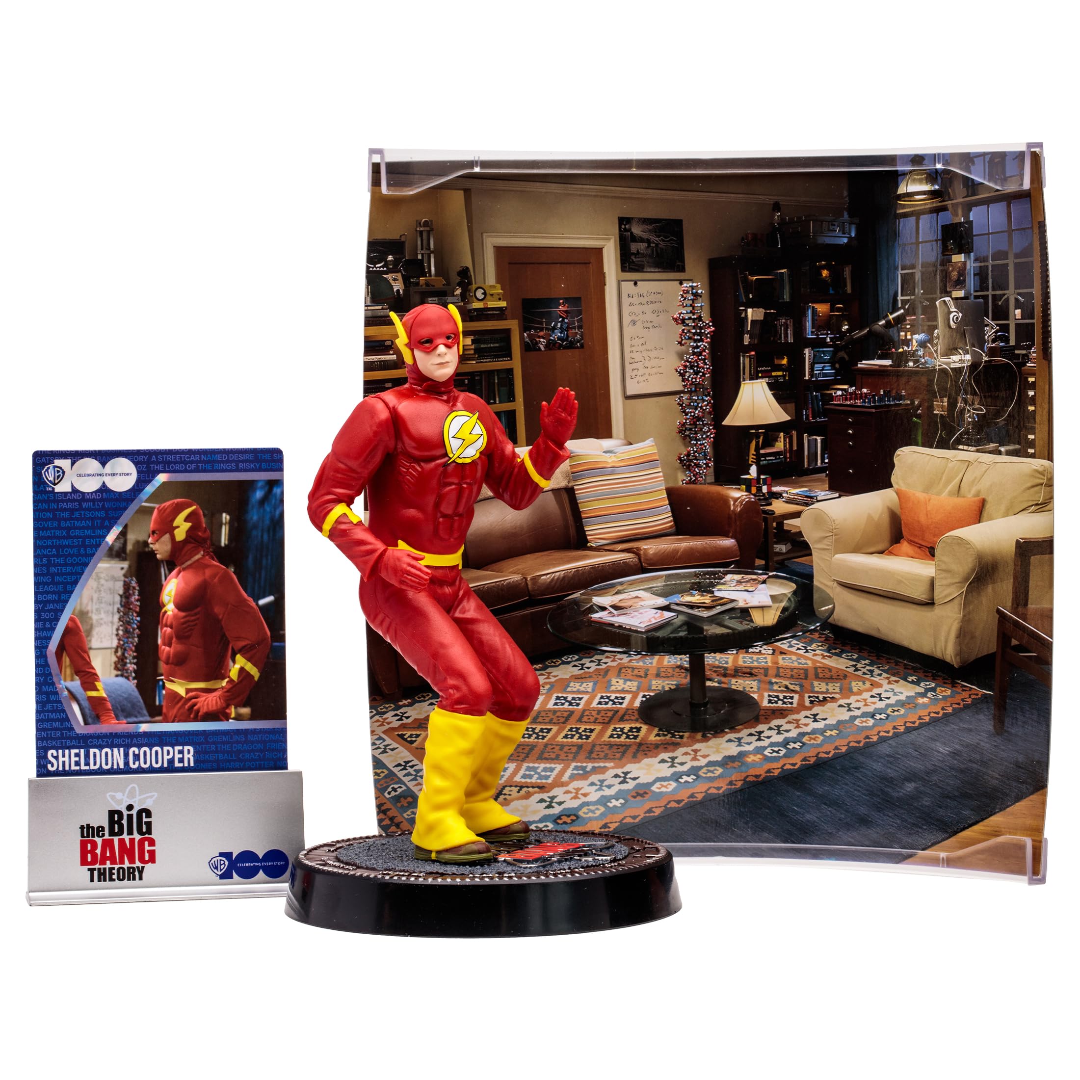 McFarlane WB 100: Sheldon Cooper (The Big Bang Theory) Movie Maniacs - Figura de Juguete de 6 Pulgadas | Movie Maniacs - Figura estática Wave 5 de 6 pulgadas, disfraz de Sheldon Cooper Flash de Big Bang Theory