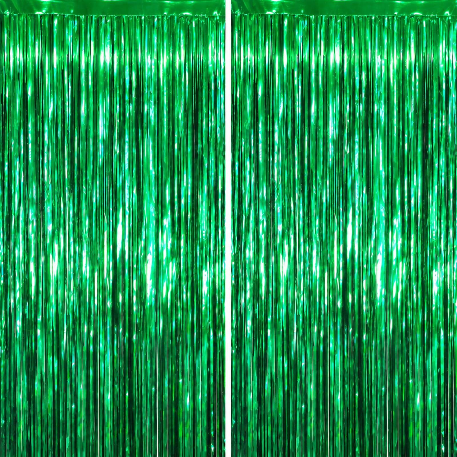 Voircoloria 2 Pack Green Foil Fringe Backdrop Curtains, Tinsel Streamers Birthday Party Decorations, Fringe Backdrop for Graduation, Baby Shower, Gender Reveal, Disco Party