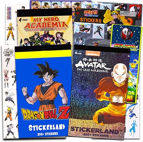 Mega Anime - Juego de calcomanías para adolescentes, paquete con más de 900 calcomanías de anime con Naruto, Dragon Ball, Avatar y My Hero Academia