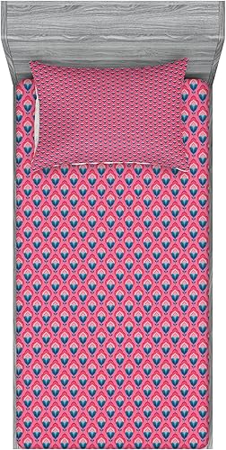 Ambesonne Floral Fitted Sheet & Pillow Sham Set, Repetitive Retro 70's Look Blush Flowers Geometric Illustration, Decorative Printed 2 Piece Bedding