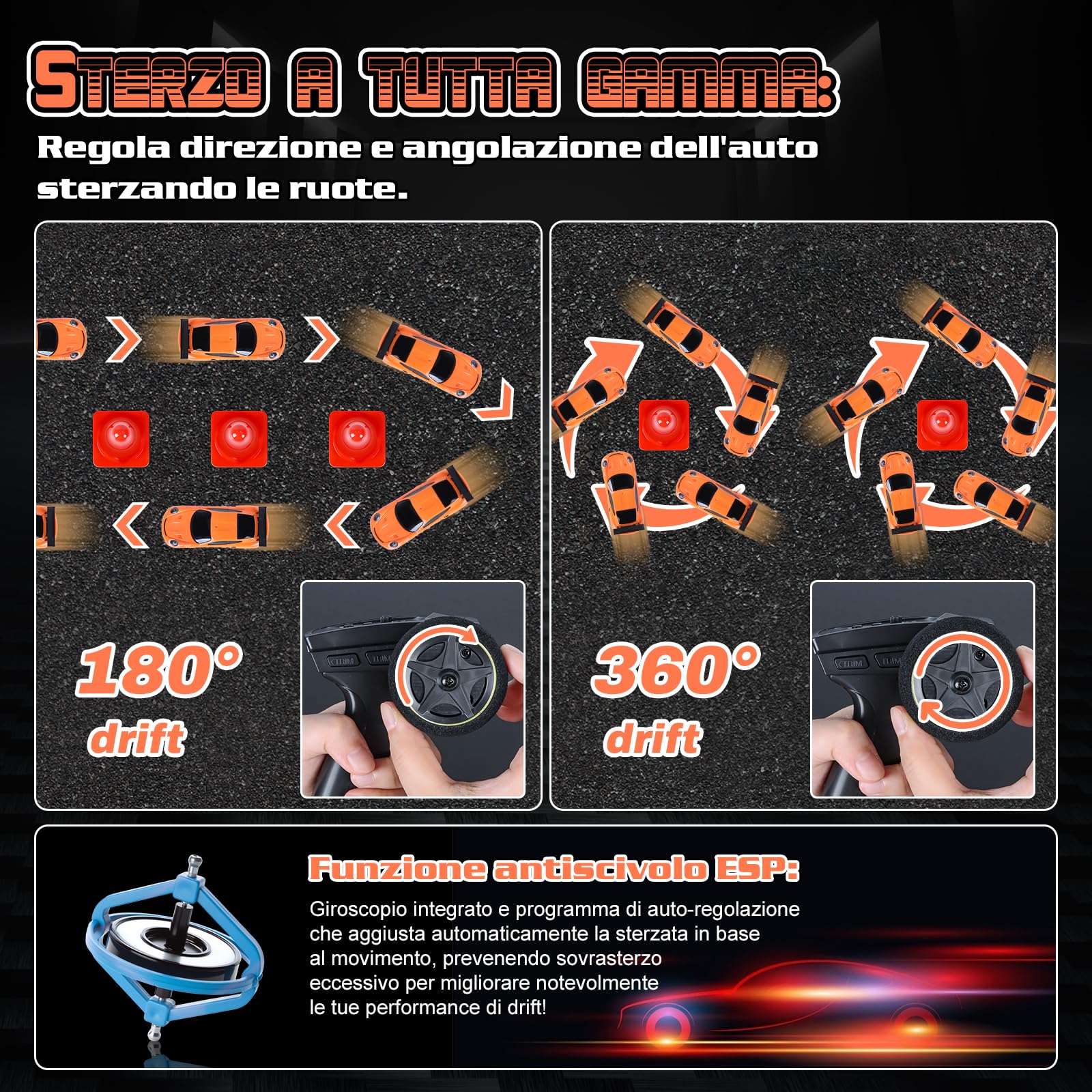 Joellfuner RC Auto Drift Pro 1:43, Macchina Telecomandata Drift, Mini Drift Car, Micro Macchina Telecomandata con Luce LED, 15km/h, Auto Giocattolo per Bambini di 14 Anni