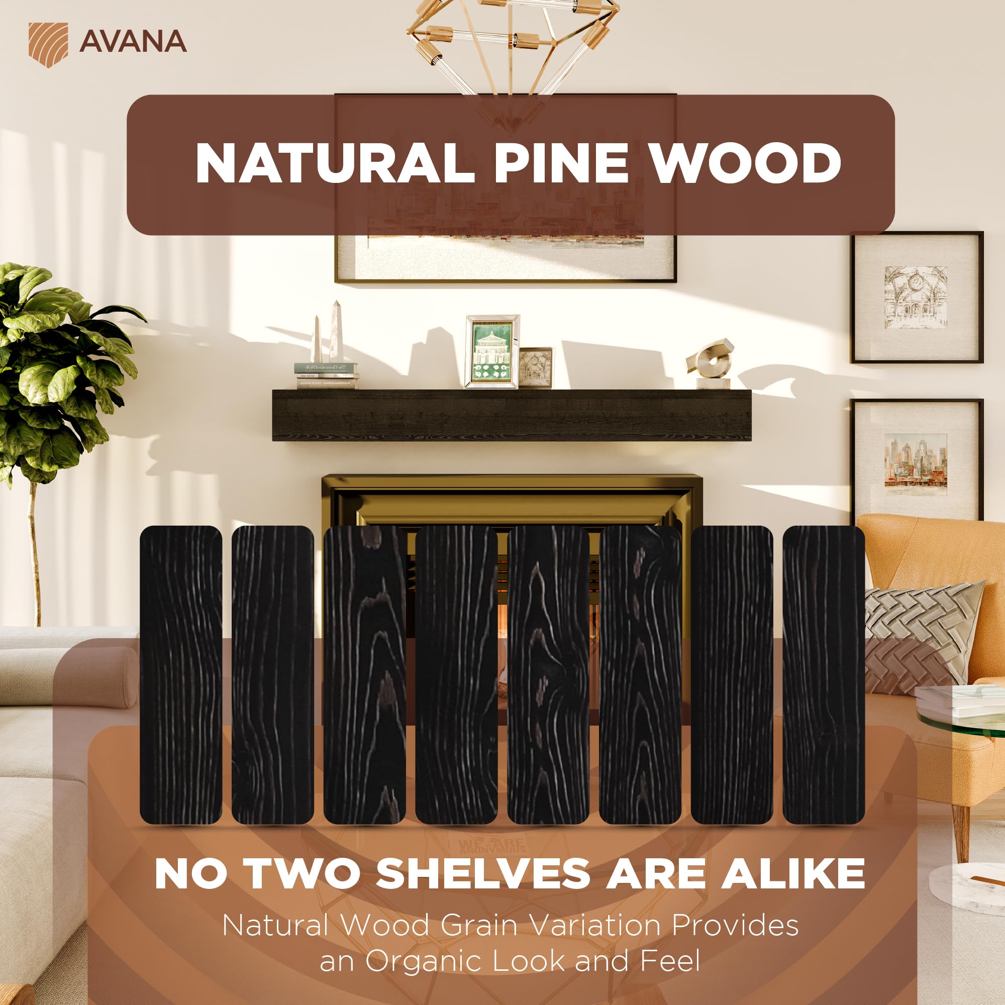 Avana Rusticfireplace Mantel - Mounted Mantles for Over Fireplace - Farmhouse Fireplace Mantle Shelf 60 Inches - Handcrafted Wood Fireplace Mantels - Fireplace Mantels 60 Inches X 8 X 5 - Espresso