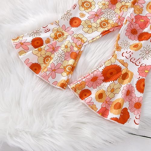 Miniatura 6 de Goodplayer Conjunto de ropa de verano para niñas pequeñas, sin mangas, con botones, pantalones florales acampanados, conjunto de ropa de verano para