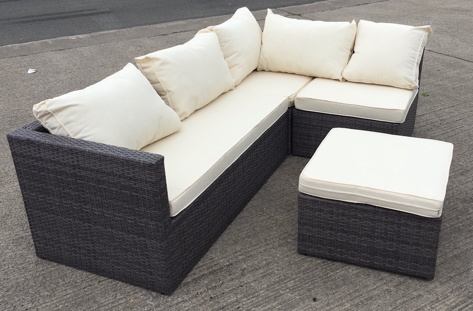 Buy MMT Rattan Grey Garden Furniture LShaped Corner Sofa & set 4 seater plus coffee table