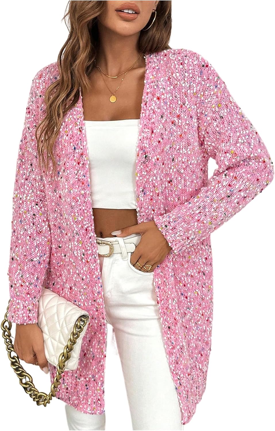 MakeMeChic Women's Chunky Popcorn Cardigan Oversized Open Front V Neck Long Sleeve Knit Cozy Sweaters