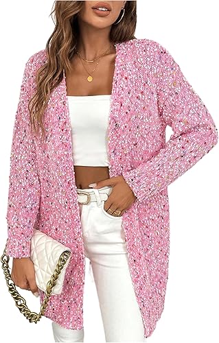 MakeMeChic Women's Chunky Popcorn Cardigan Oversized Open Front V Neck Long Slee