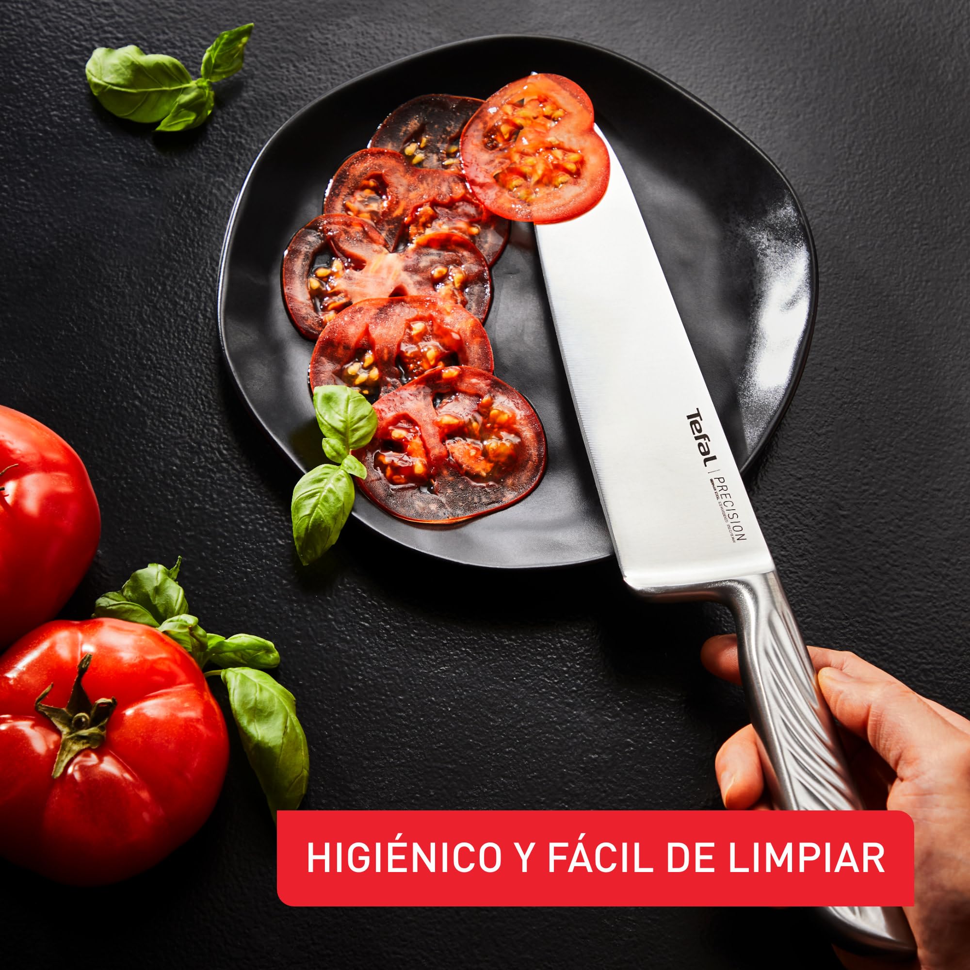 Tefal Precision, Juego de 3 Cuchillos de Cocina, Chef 20 cm, Multiusos 12 cm, Pelador 9 cm, Corte preciso, Afilado óptimo y duradero, Acero inoxidable alemán, Mango ergonómico antideslizante, K289S334