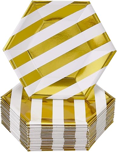 SILVER SPOONS Platos laterales desechables  24 piezas  Hecho de materiales de papel pesados  Rayas - Oro  7.5 pulgadas disponible en Yaxa Peru