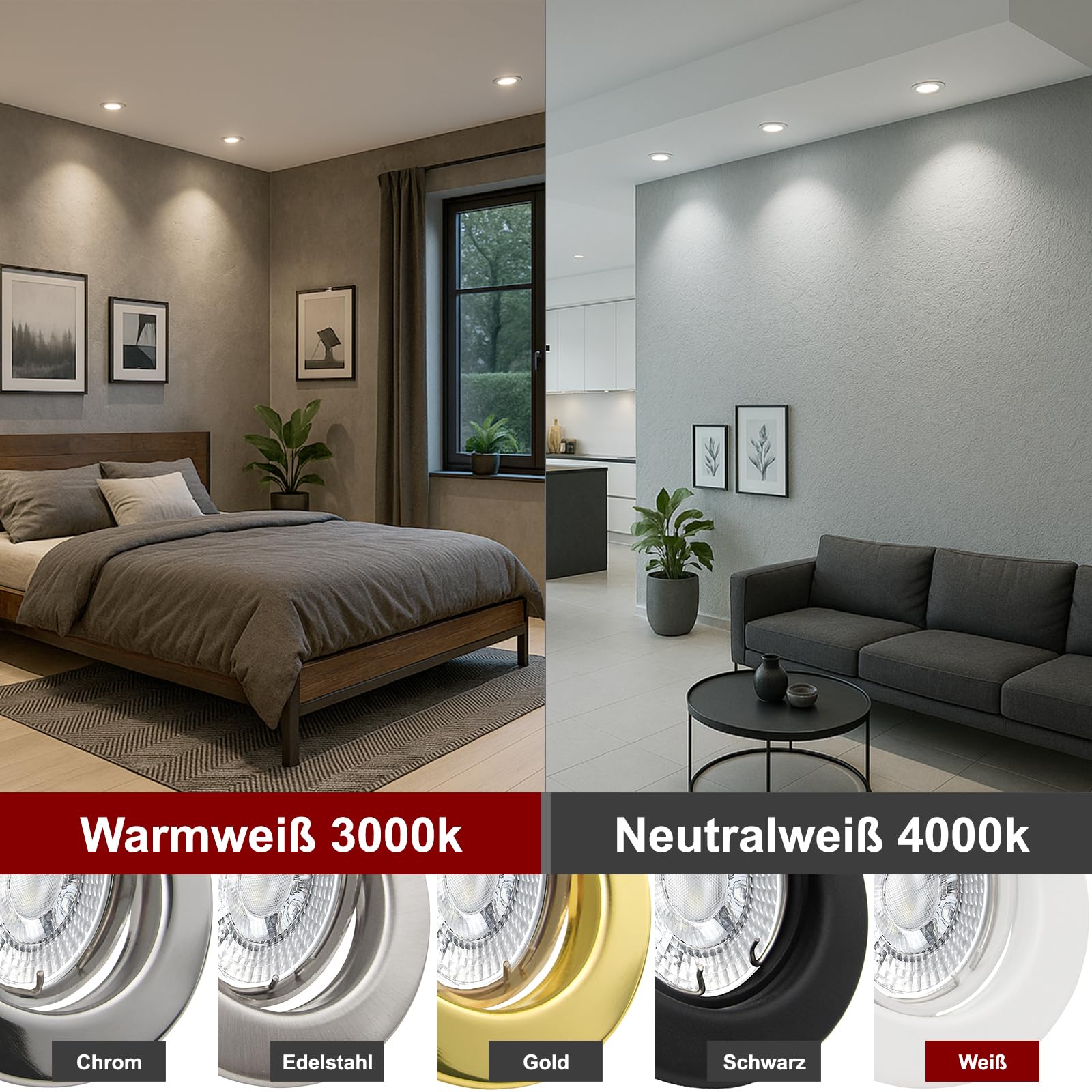 trendlights24 Decora LED Decken Einbaustrahler flach 35 mm 5W 230V 10er Set | Weiß, rund, LED Spots, Warmweiß, 3000k, 400lm, austauschbar, Einbauleuchte, schwenkbar, 68 mm Lochmaß